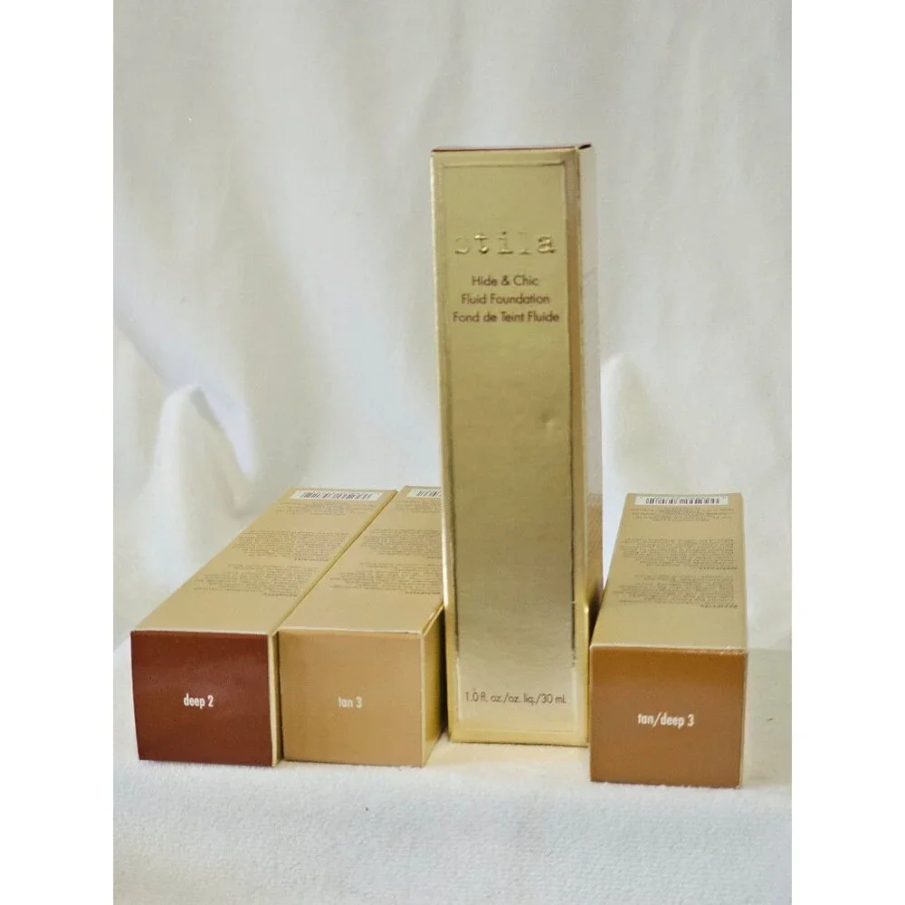 New Stila Hide & Chic Fluid Foundation bundle of 4 new packa